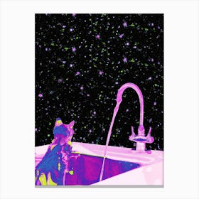 Cat In The Kitchen Sink Looking At The Universe Glitter Canvas Print