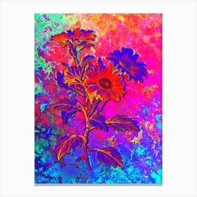 Red Aster Flowers Botanical in Acid Neon Pink Green and Blue n.0129 Canvas Print