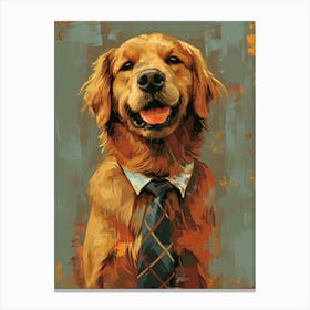 Kitsch Portrait Of A Golden Retriever In A Tie 2 Canvas Print
