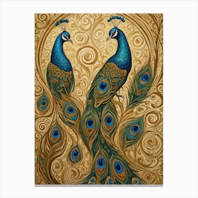 Peacocks in Gold Canvas Print