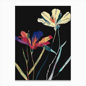 Neon Flowers On Black Flax Flower 4 Canvas Print