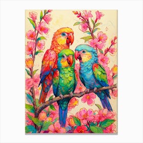 Parrots On A Branch Canvas Print