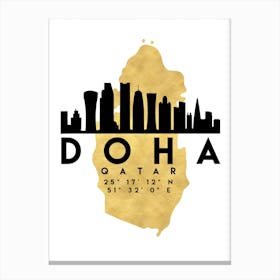 Doha Qatar Silhouette City Skyline Map Canvas Print