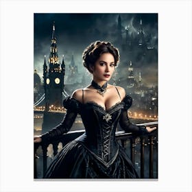 Digital Painting of Gorgeous Victorian Woman with Classic London City Scenery #5 Canvas Print