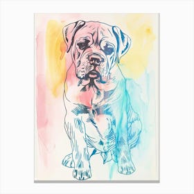 Bullmastiff Dog Pastel Line Watercolour Illustration  3 Canvas Print