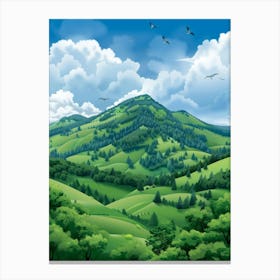 Green Hills With Clouds Canvas Print