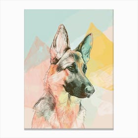 German Shepherd Dog Pastel Line Watercolour Illustration  2 Canvas Print