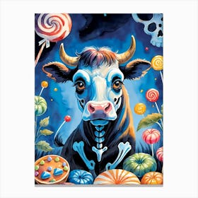 Cute Skeleton Cow Painting Halloween (4) Canvas Print