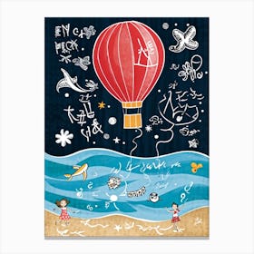 Cartoon Illustration Of A Vibrant Helium Balloon Embellished With Playful Designs Of Children At A (4) Canvas Print