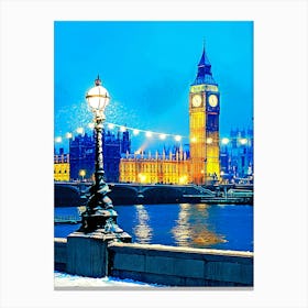 Houses Of Parliament In The Snow, London Canvas Print