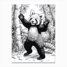 Red Panda Dancing In The Woods Ink Illustration 2 Canvas Print