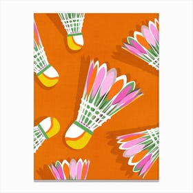 Badminton Birdie Pop Art Pattern Orange Pink Green Canvas Print