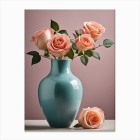 A Vase Of Pink Roses 60 Canvas Print