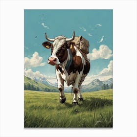 Cow With Backpack Canvas Print