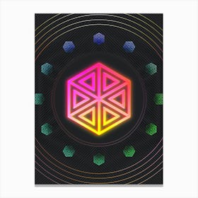Neon Geometric Glyph in Pink and Yellow Circle Array on Black n.0104 Canvas Print