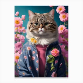 Funny Cat Wearing Jackets And Glasses Cool Canvas Print