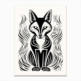 Linocut Fox Abstract Line Illustration 13 Canvas Print