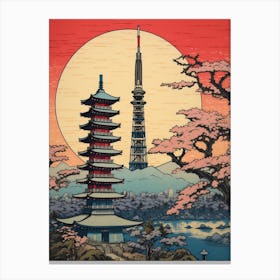 Tokyo Skytree, Japan Vintage Travel Art 2 Canvas Print