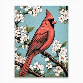 Vintage Bird Linocut Cardinal 3 Canvas Print