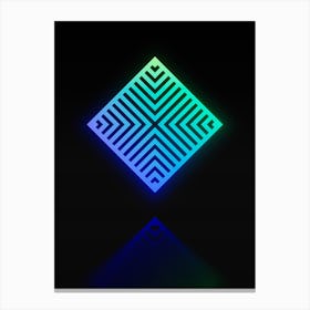 Neon Blue and Green Abstract Geometric Glyph on Black n.0446 Canvas Print