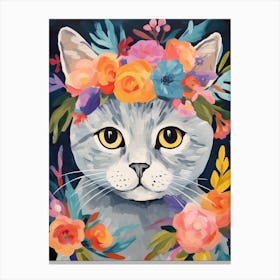 British Shorthair Cat With A Flower Crown Painting Matisse Style 3 Canvas Print