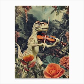 Dinosaur Playing Violin Retro Collage 1 Canvas Print