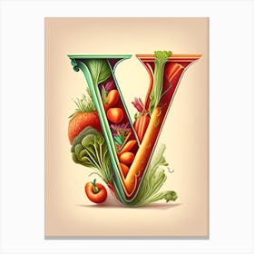 V  Vegetable Soup, Letter, Alphabet Retro Drawing 1 Canvas Print