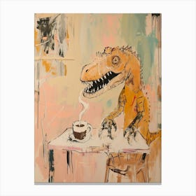 Graffiti Style Dinosaur Drinking A Coffee In A Cafe 3 Canvas Print
