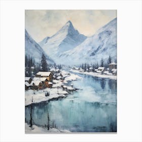 Vintage Winter Painting Banff Canada 1 Canvas Print