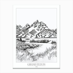 Grand Teton Usa Line Drawing 1 Poster Canvas Print