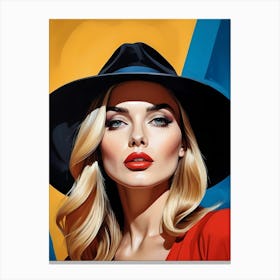 Woman Portrait With Hat Pop Art (43) Canvas Print