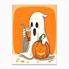 Ghost Drinking Pumpkin Juice Canvas Print