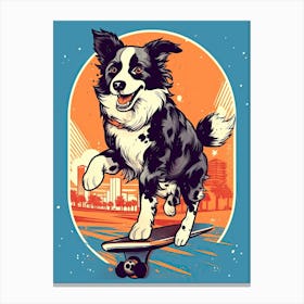 Border Collie Dog Skateboarding Illustration 2 Canvas Print