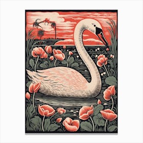 Vintage Bird Linocut Swan 2 Canvas Print