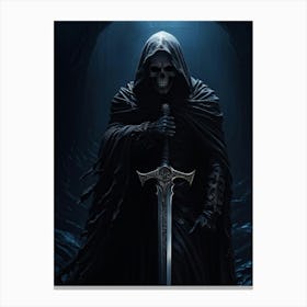 Grim Reapers Skull Emerges From An Abyss Of Bleak Darkness Clutching A Sword Dim Moonlight Castin (3) Canvas Print