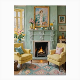 Living Room With Yellow Chairs Canvas Print