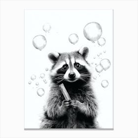 Raccoon Blowing A Bubble Illustration 1 Canvas Print