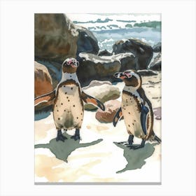 Humboldt Penguin Boulders Beach Simons Town Watercolour Painting 3 Canvas Print