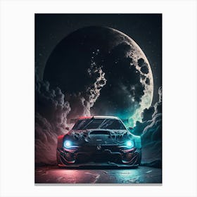 Futuristic Car Muscle Smoke Drift Retro Racing vintage classic Car Space Planet moon Sun Canvas Print