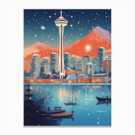 Winter Travel Night Illustration Vancouver Canada 4 Canvas Print