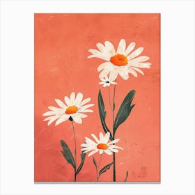 Set Of 4 Simple Hand Drawn Daisies On Pink Paper 8 Canvas Print