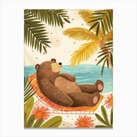 Brown Bear Relaxing In A Hot Spring Storybook Illustration 4 Canvas Print