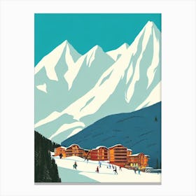 La Plagne, France Midcentury Vintage Skiing Poster Canvas Print