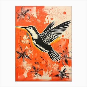 Hummingbird, Woodblock Animal  Drawing 3 Canvas Print