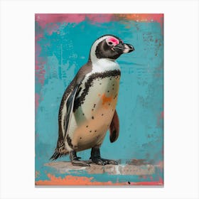 Galapagos Penguin Gold Harbour Colour Block Painting 3 Canvas Print