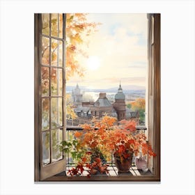 Window View Of Oslo Norway In Autumn Fall, Watercolour 1 Canvas Print