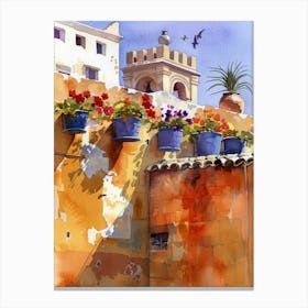 Watercolour Of Flowers On A Wall Canvas Print