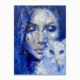 Blue Cat And Woman Canvas Print