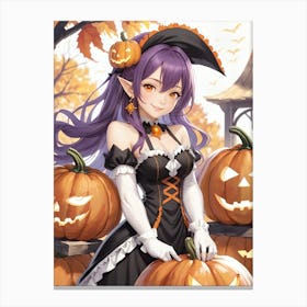 Sexy Girl With Pumpkin Halloween Painting (17) Canvas Print