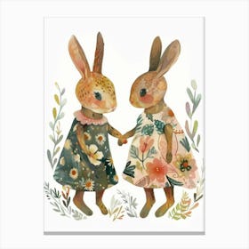 Two Bunnies Holding Hands Canvas Print